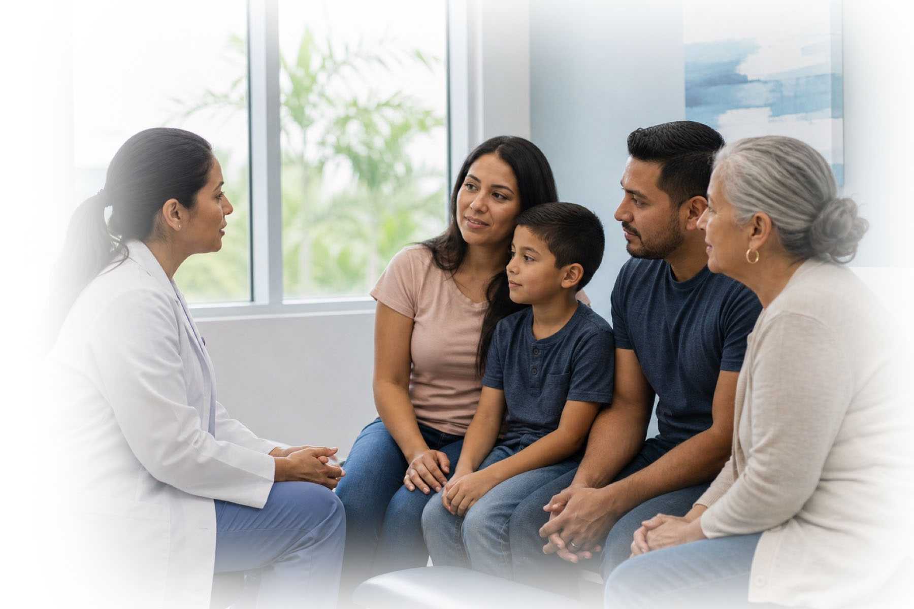 A family speaking with a primary-care clinician